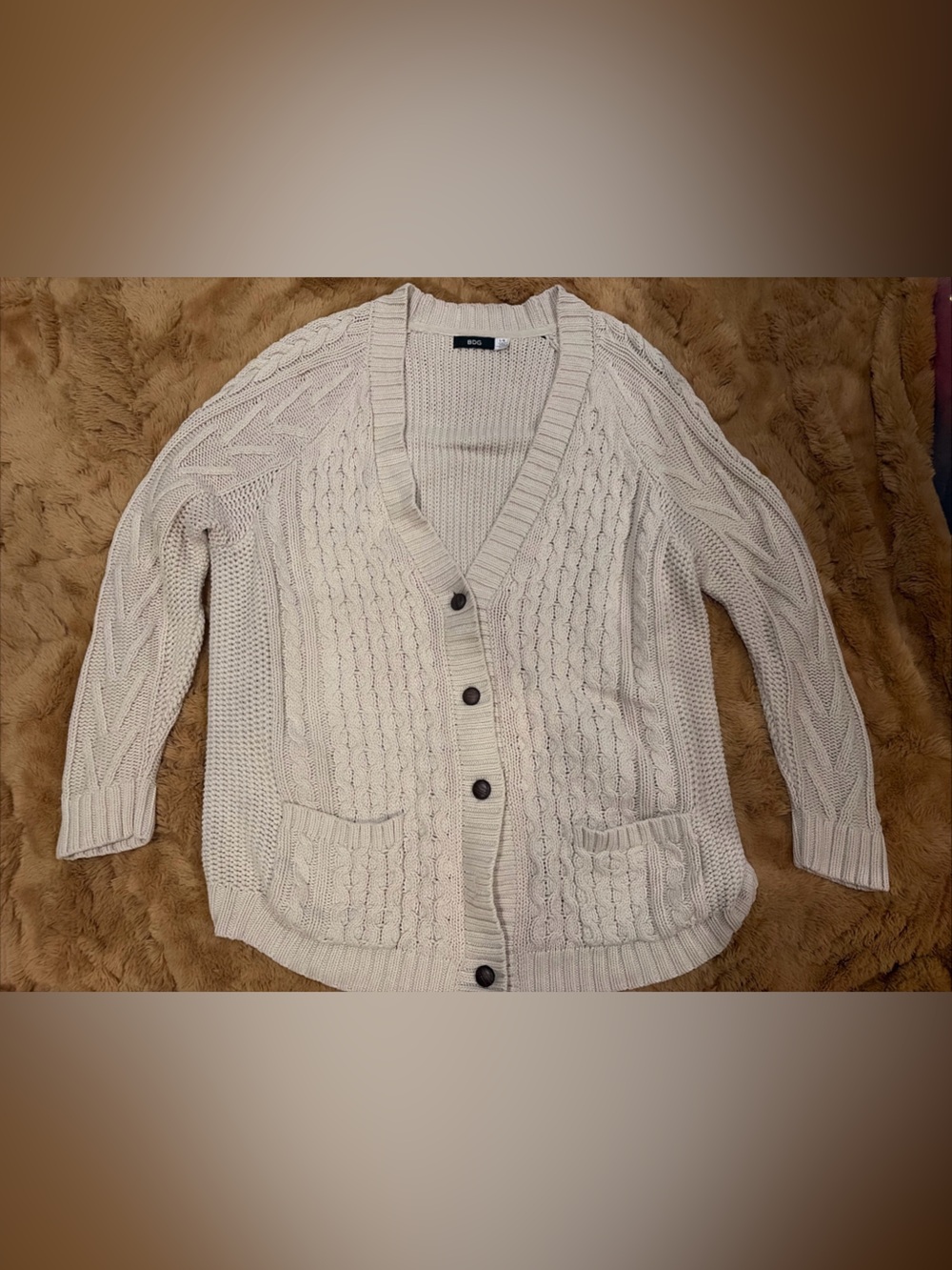 Cream Sweater Lagenlook Cableknit Button Cardigan Cotton-blend Preppy Oversized